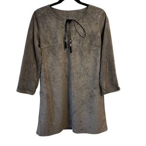 Gray Suede Boho Long Sleeve Dress